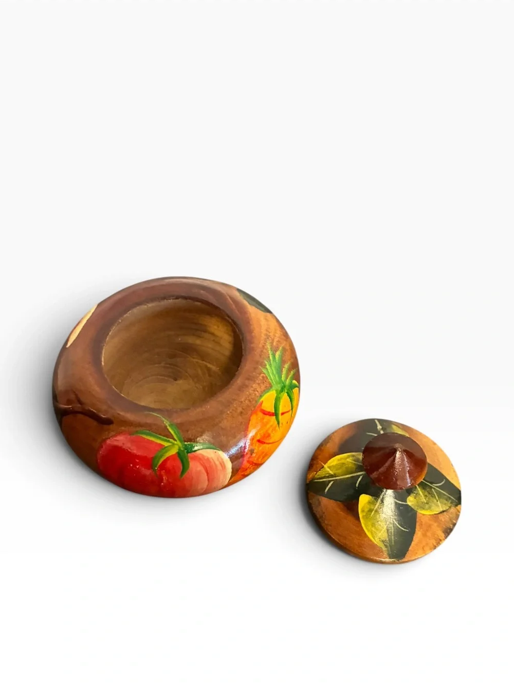 Vintage Hand Turned Wooded Lidded Bowl Hand Painted Wooden Trinket Box Jar 3